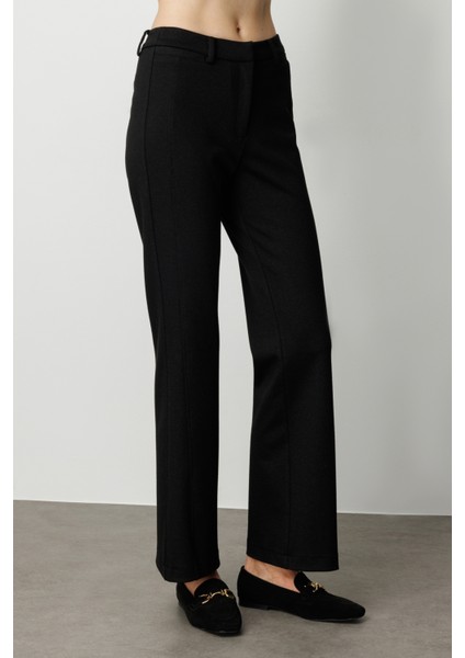 Kadın Simli Kumaş Bol Paça Pantolon 1045 Siyah modelleri