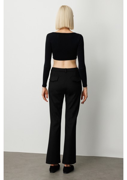 Kadın Simli Kumaş Bol Paça Pantolon 1045 Siyah fırsatları