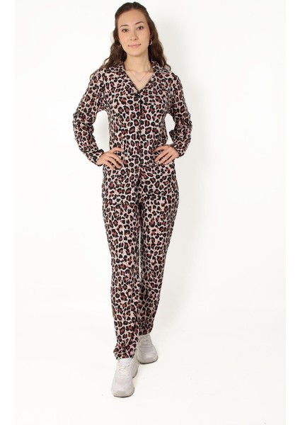 02258 Leopar Uzunkol Üst Uzun Alt Pijama Takımı