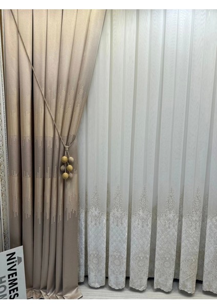 Nivemeshome Lal Gold Detaylı 2843 1/3 Sık Pileli Tül Perde Apm fırsatları