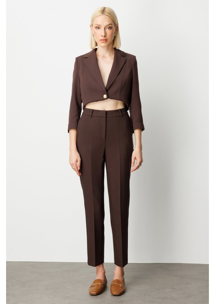 Kadın Yan Cepli Boru Paça Pantolon 5015 Kahverengi fiyatları