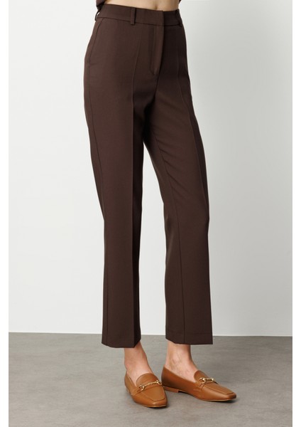 Kadın Yan Cepli Boru Paça Pantolon 5015 Kahverengi modelleri