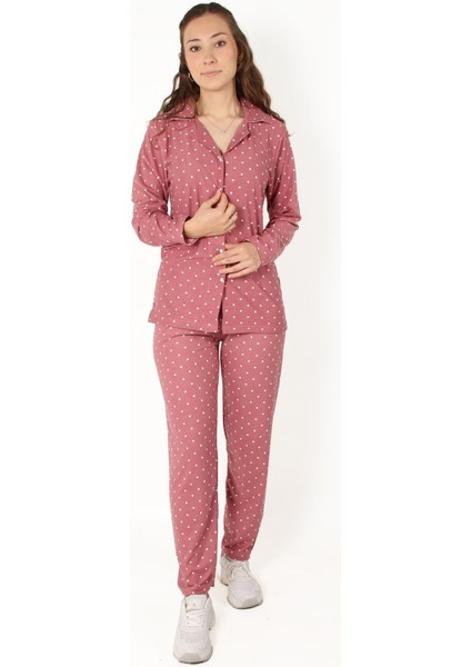 02254 Nokta Desen Uzunkol Üst Uzun Alt Pijama Takımı
