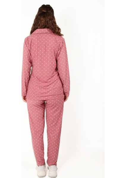 02254 Nokta Desen Uzunkol Üst Uzun Alt Pijama Takımı fırsatları