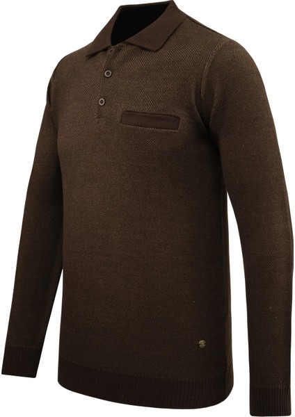Erkek Polo Yaka Kazak Cepli Pike Desen Çelik Örgü Klasik Kalıp - 5214F fiyatları