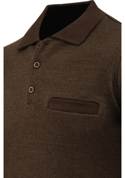 Erkek Polo Yaka Kazak Cepli Pike Desen Çelik Örgü Klasik Kalıp - 5214F modelleri
