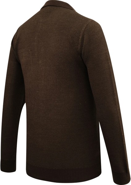 Erkek Polo Yaka Kazak Cepli Pike Desen Çelik Örgü Klasik Kalıp - 5214F fırsatları