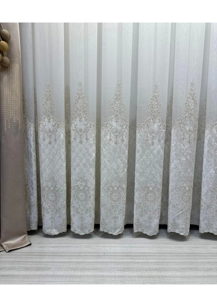 Nivemeshome Lal Gold Detaylı 2843 1/3 Sık Pileli Tül Perde Apm