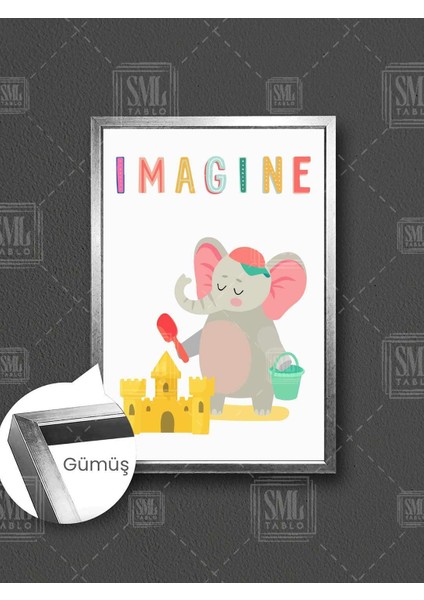 Kumdan Kale Yapan Şirin Fil Imagine Çocuk Odası Dekor Çerçeveli Dikey Kanvas Tablo