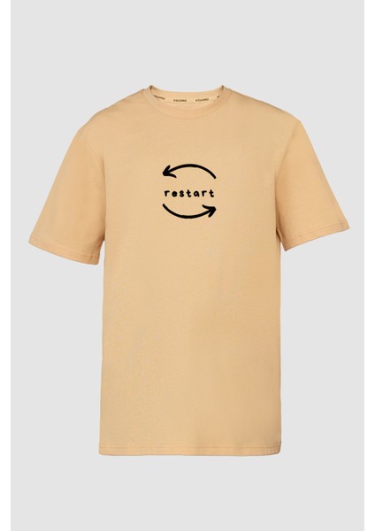 Restart Baskılı %100 Pamuk Bisiklet Yaka Basic T-Shirt