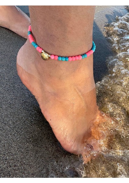 Midye Charmlı Mavi-Somon Boncuklu Halhal fiyatları