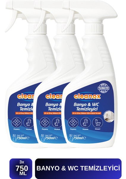 3'lü Ultra Güçlü Tuvalet/wc-Banyo Temizleyici ve Kireç Çözücü Okyanus Kokulu Sprey 750 ml