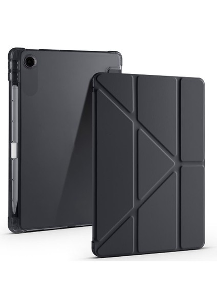 Lenovo Tab TB311FU 2025 10.1 Inç Uyumlu Kılıf Kalem Bölmeli Tri Folding Standlı Arkası Silikon Kapak