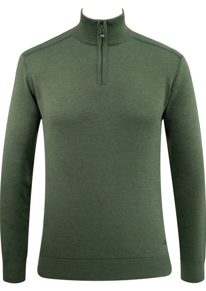 Erkek Fermuarlı Yarım Balıkçı Kazak Triko Düz Renk Klasik Kalıp - 5242B