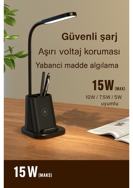 3’ü 1 Arada Kalemlik Masa Lambası + Kablosuz Şarj Aleti (15W) indirimleri