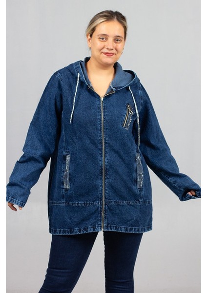 Tarzına Işıltı Kat! Taş Cepli Büyük Beden Kot Mont ile Fark Yarat modelleri