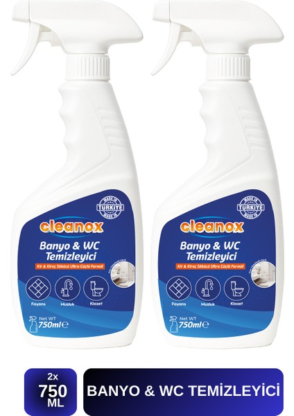 2'li Ultra Güçlü Tuvalet/wc-Banyo Temizleyici ve Kireç Çözücü Okyanus Kokulu Sprey 750 ml