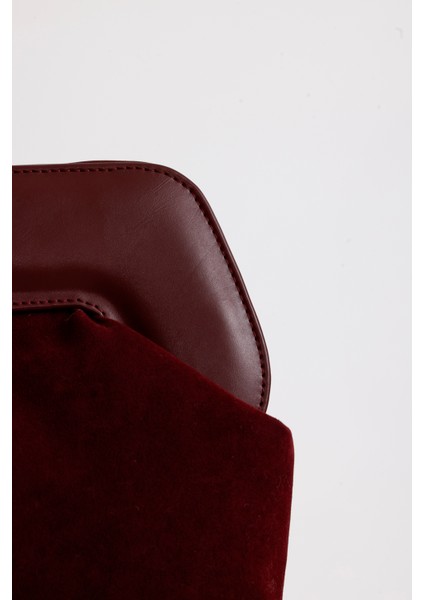Kadın Bordo Deri Detaylı Süet Clutch El Çantası
