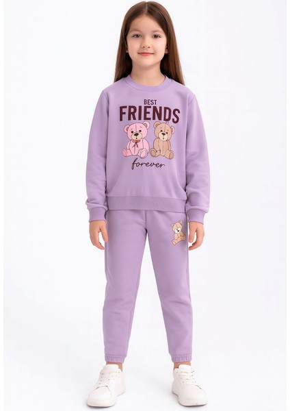 Best Friends Yazılı Ayıcık Baskılı 2 Iplik Eşofman Takımı