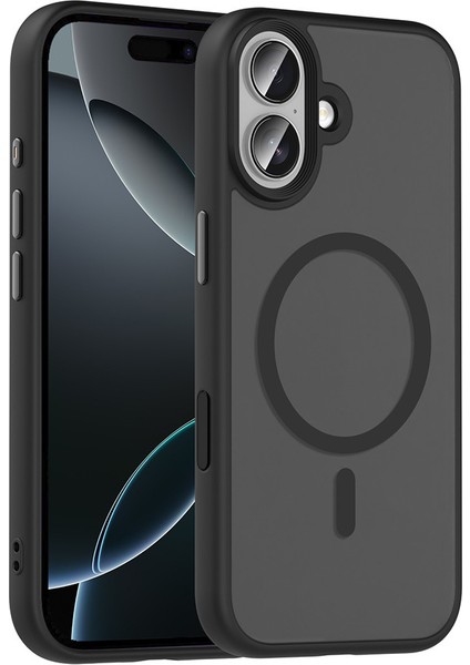 iPhone 17 Kılıf Mat Arka Yüzey Wireless Şarj Özellikli Zore Flet M-Safe Kapak - Siyah