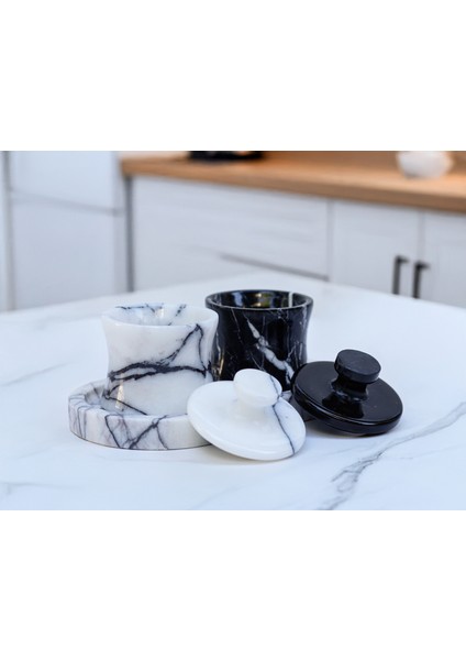 Venia - 2'li Mermer Özel Tasarım Baharat Seti - Tepsi Dahildir - 2 Farklı Boy Seçeneği - El Işçiliği Mermer Kavanoz Seti fiyatları