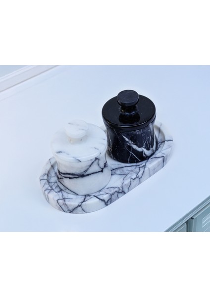 Venia - 2'li Mermer Özel Tasarım Baharat Seti - Tepsi Dahildir - 2 Farklı Boy Seçeneği - El Işçiliği Mermer Kavanoz Seti modelleri