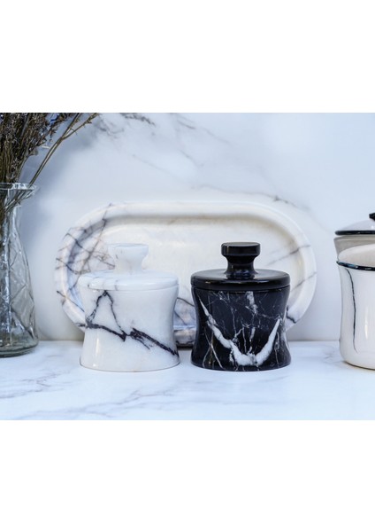 Venia - 2'li Mermer Özel Tasarım Baharat Seti - Tepsi Dahildir - 2 Farklı Boy Seçeneği - El Işçiliği Mermer Kavanoz Seti fırsatları