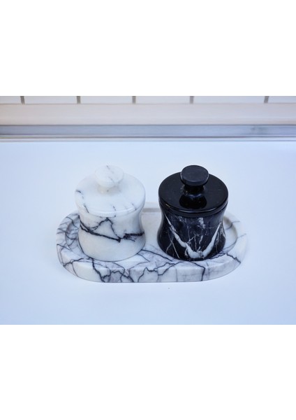 Venia - 2'li Mermer Özel Tasarım Baharat Seti - Tepsi Dahildir - 2 Farklı Boy Seçeneği - El Işçiliği Mermer Kavanoz Seti indirimleri