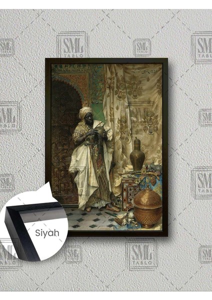 Etnik Kıyafetli Adam Ludwig Deutsch Antika Eşyalar Oryantal Sanat Çerçeveli Dikey Kanvas Tablo