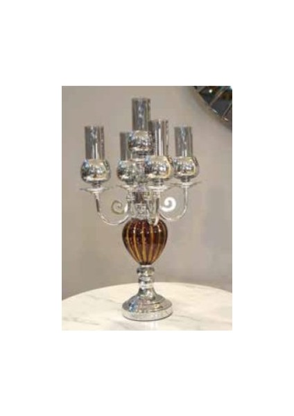 Mim 5 Kollu Dekorcamlı Şamdan