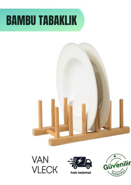 Bambu Ahşap Tabaklık – 6 Bölmeli Mutfak Organizeri, Tabak Standı