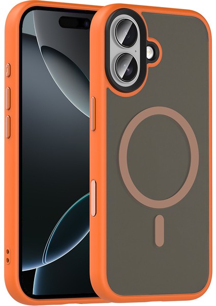 iPhone 17 Kılıf Mat Arka Yüzey Wireless Şarj Özellikli Zore Flet M-Safe Kapak - Turuncu