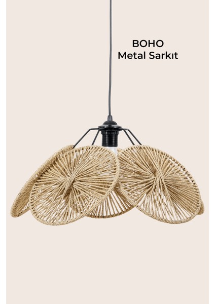 Boho Yemek Masası Üstü Sarkıt Avize | El Yapımı Örgü Natural Kağıt Ip Tasarım | Mutfak & Salon Aydınlatması