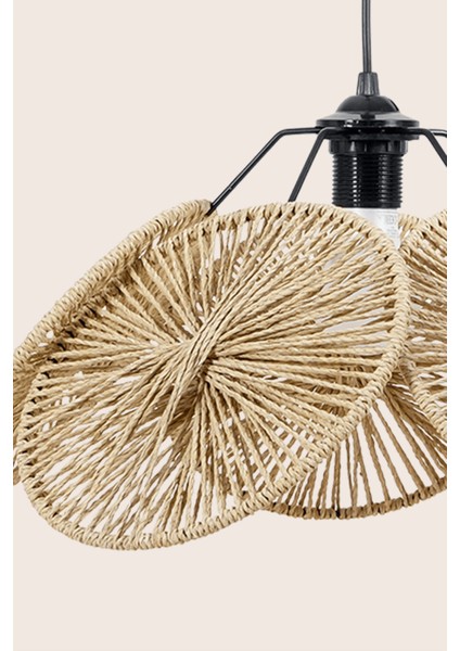 Boho Yemek Masası Üstü Sarkıt Avize | El Yapımı Örgü Natural Kağıt Ip Tasarım | Mutfak & Salon Aydınlatması indirimleri