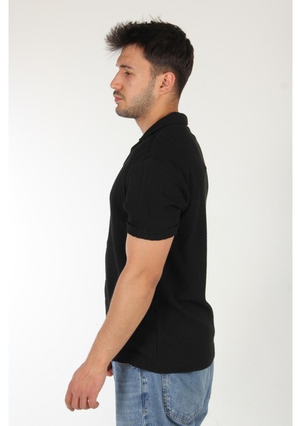 4177 Apaç Yaka Örgü Desen Gömlek