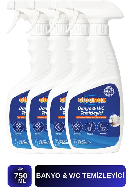 4'lü Ultra Güçlü Tuvalet/wc-Banyo Temizleyici ve Kireç Çözücü Okyanus Kokulu Sprey 750 ml