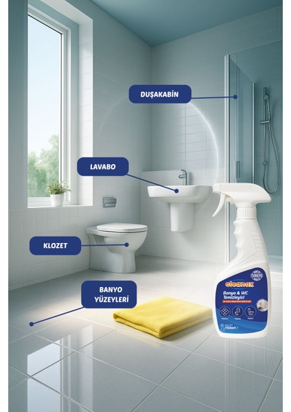 4'lü Ultra Güçlü Tuvalet/wc-Banyo Temizleyici ve Kireç Çözücü Okyanus Kokulu Sprey 750 ml modelleri