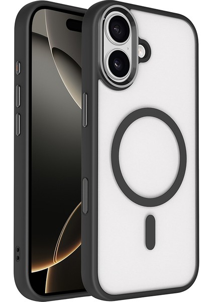 iPhone 17 Kılıf Wireless Şarj Özellikli Zore Krom M-Safe Silikon Kapak - Siyah