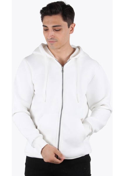 5487 Fermuarlı Kapşonlu Kanguru Cep 3 İplik Şardonlu Sweat