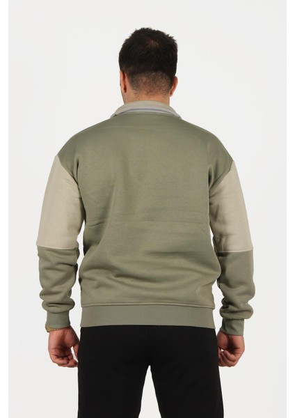 5719 Dik Yaka Yarım Fermuarlı Parçalı Üç Iplik Şardonlu Sweat