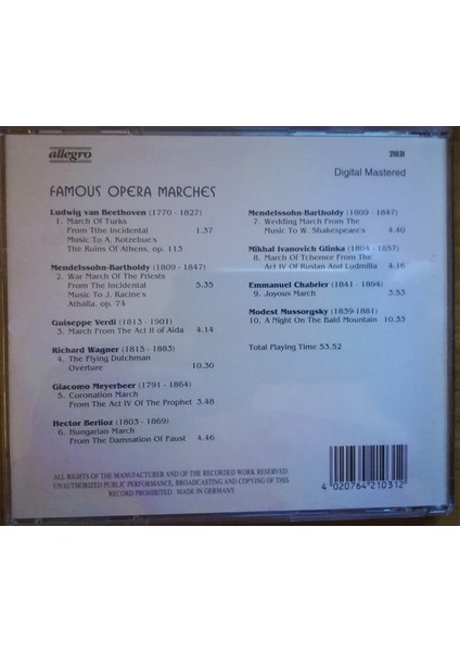 Dikkat CD Ondrej Lenárd, Radio Bratislava Symphony Orchestra* – Famous Opera Marches fiyatları