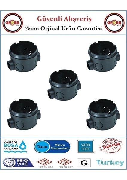 Sıva Altı Geçmeli Anahtar Priz Kasası - 5 Adet