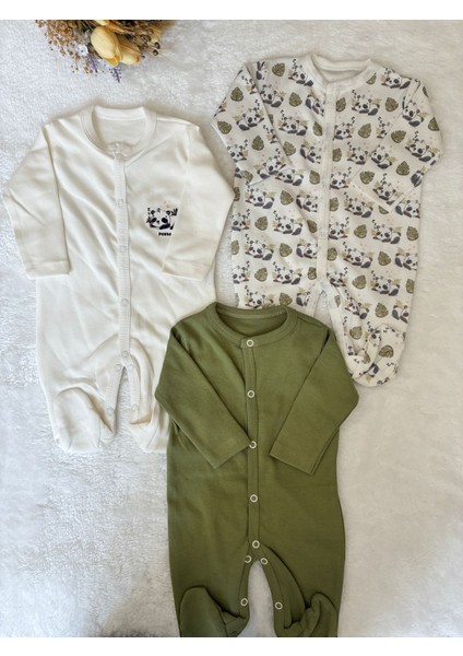 Tuembaby %100PAMUK Panda Desenli Uzun Kollu Patikli Cıtcıtlı Erkek Bebek 3'lü Tulum fiyatları