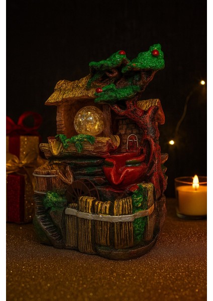 Rustik Köy Evi Temalı LED Işıklı Su Değirmeni Dekoratif Şelale- E modelleri