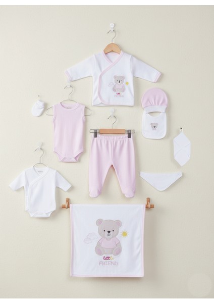 Yenidoğan, Bebek 10'lu Hastane Çıkışı, Zıbın Seti, %100 Pamuk, Ayı Nakışlı Hediyelik Set