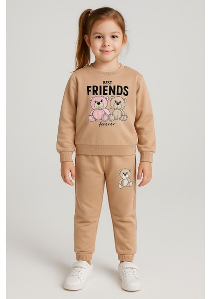 Best Friends Yazılı Ayıcık Baskılı 2 Iplik Eşofman Takımı