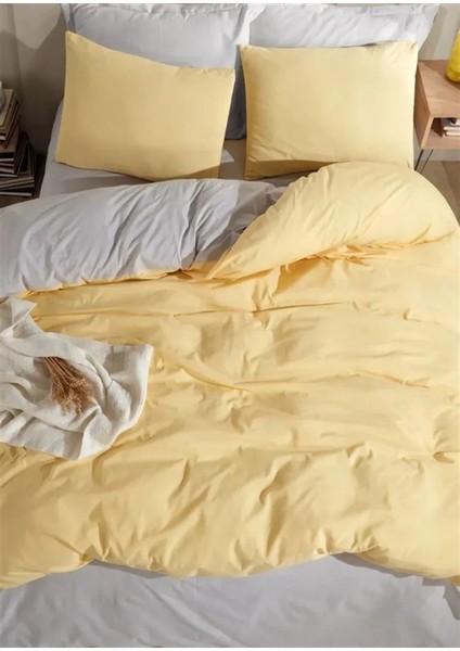 Lastikli Çarşaf Çift Kişilik Nevresim Takımı Sarı Gri