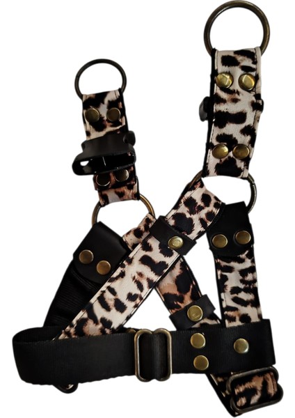 Köpek göğüs tasması minik ırk leopar desen saten kumaş kolon genişlik:2,5cm göğüs ölçüsü:30-50cm ayarlamalı dog harness GT4-8 fiyatları