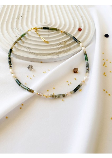 Inci Amazonit ve Sitrin Doğaltaşlı Kolye