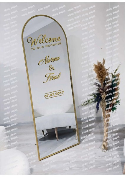 Altın Sarısı (Gold) Düğün Nişan Söz Kına Doğum Günü Ayna Yazısı 40CM Organizasyon Sticker